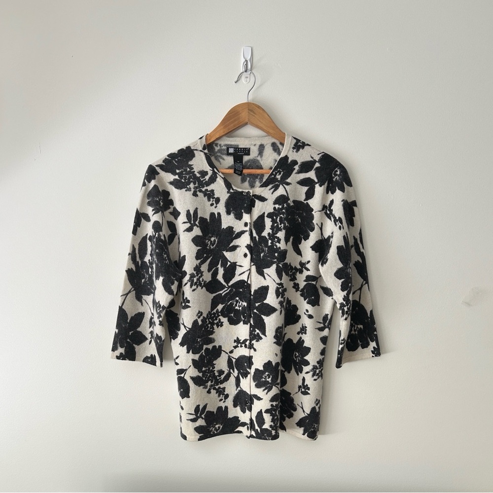 Carole Little Black and Cream Floral Sweater